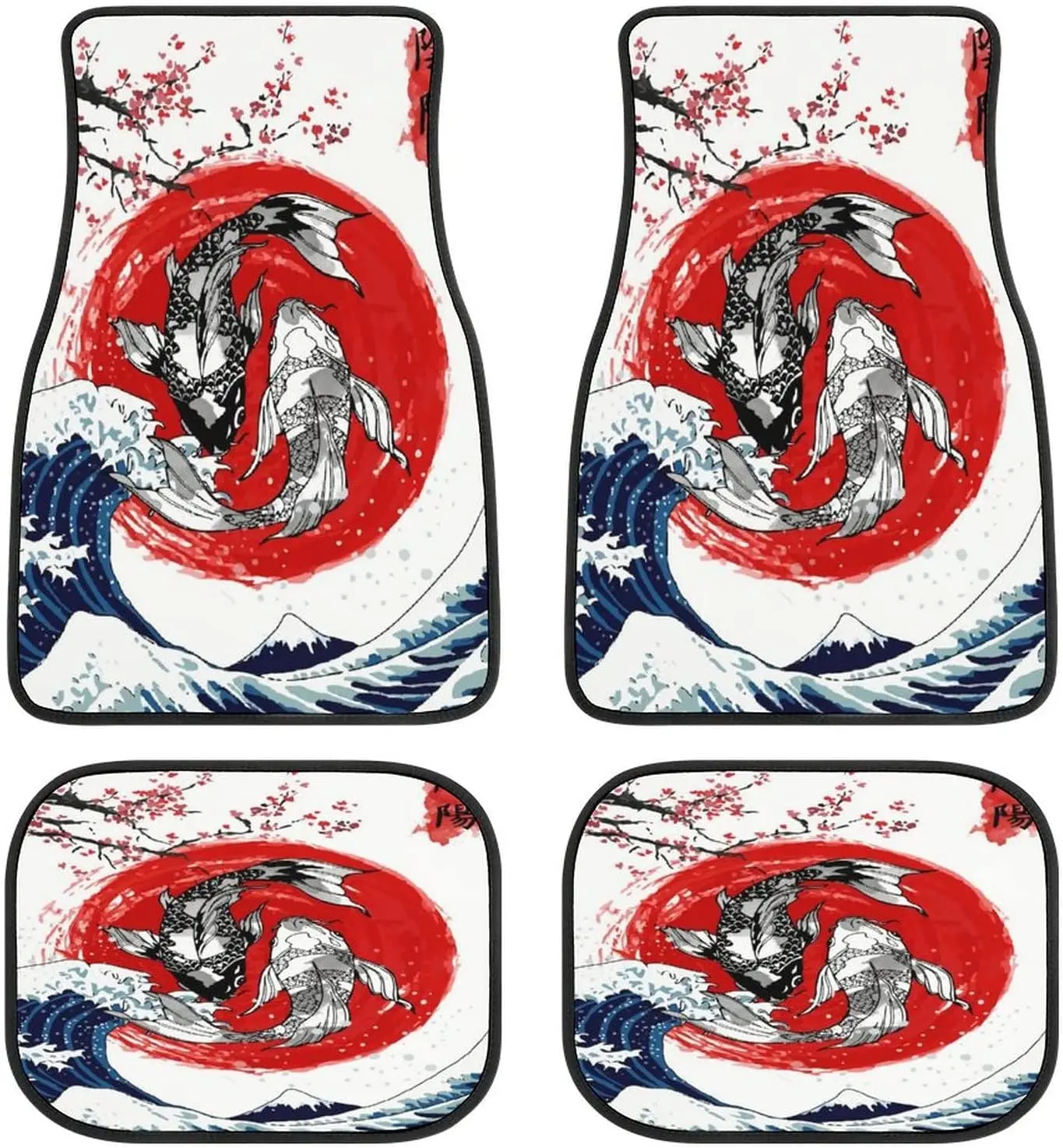 

Japanese Carp Surf Car Mats Universal Fit Car Floor Mats Fashion Soft Waterproof Car Carpet Front&Rear 4 Pieces Full Set Fit for