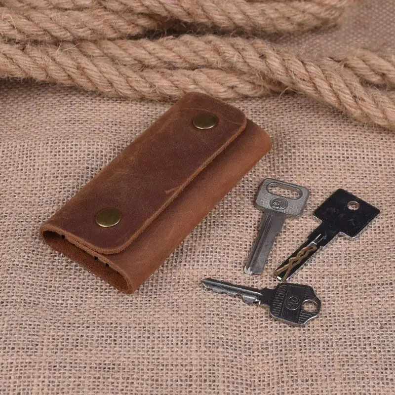 

Сумка для ключей из натуральной кожи Крейзи Хорс для мужчин и женщин, ретро кожаная сумочка для ключей, простой держатель из искусственной кожи с верхним слоем для женщин