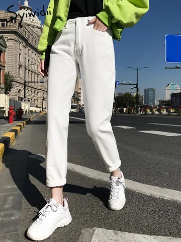 Syiwidii White Jeans for Women High Waist Harem Mom Jeans Spring 2022 New Black Women Jeans Streetwear Denim Pants Beige Blue