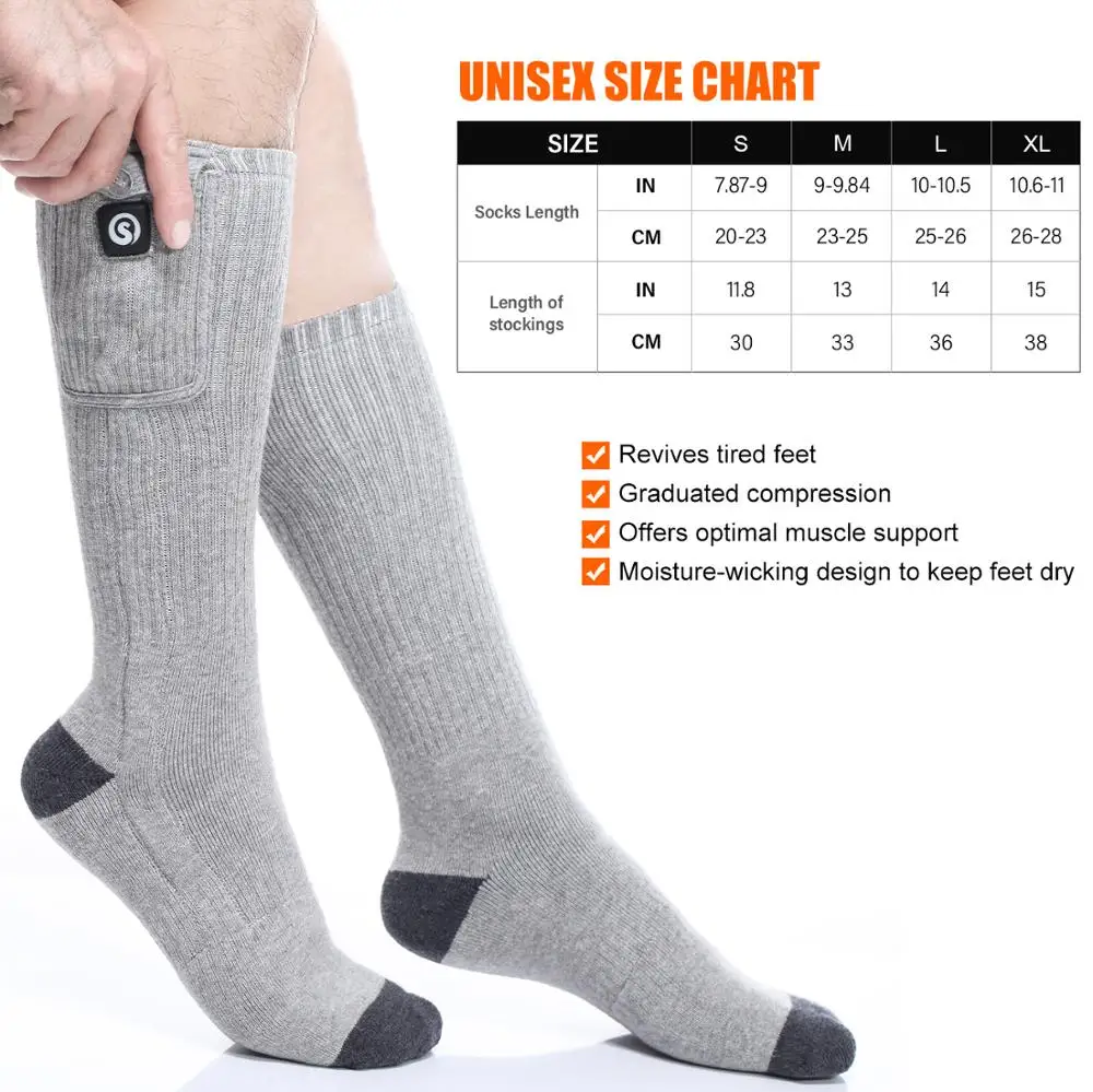 2020 New Winter Heated Socks 100% Cotton Material Custom Electric Rechargeable Women Men Warm Fishing Heating Ski Riding Socks