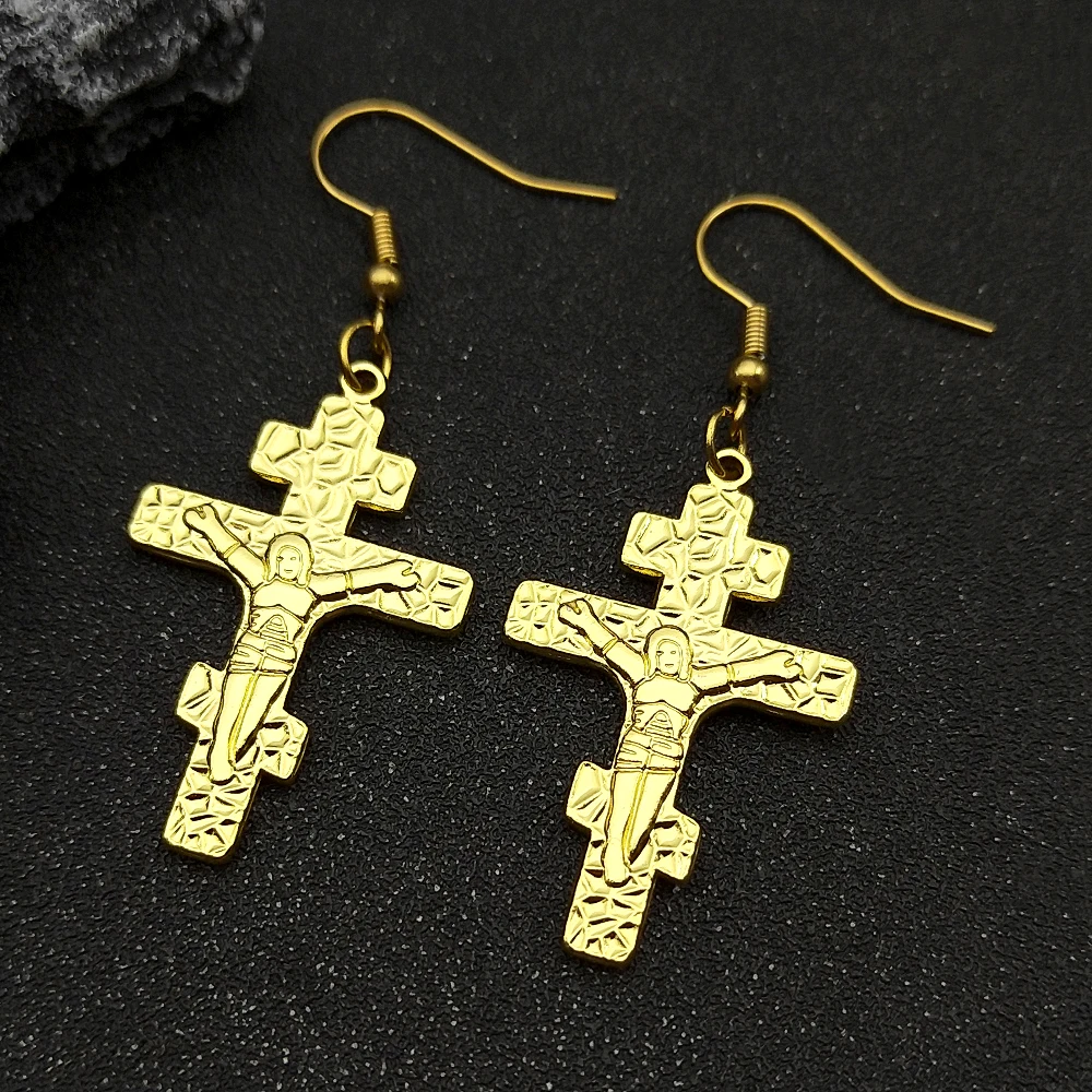 Иисус INRI распятие кулон серьги-капли для женщин из нержавеющей стали золотого