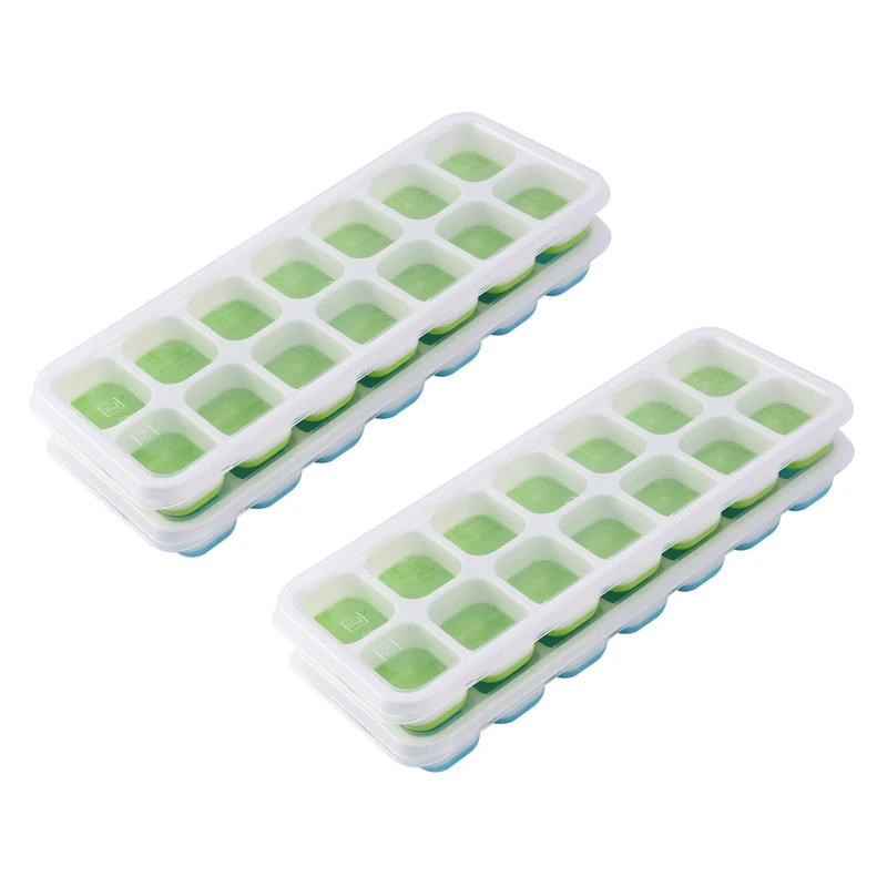 

LJL-Ice Square Trays 4 Pack, Easy-Release Silicone And Flexible 14-Ice Trays With Spill-Resistant Removable Lid