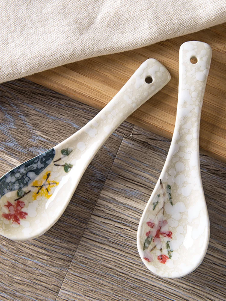 

1pc Japanese-style Ceramic Spoon Stir Soup Children's Rice Kitchen Tableware wooden spoon for cooking friendly
