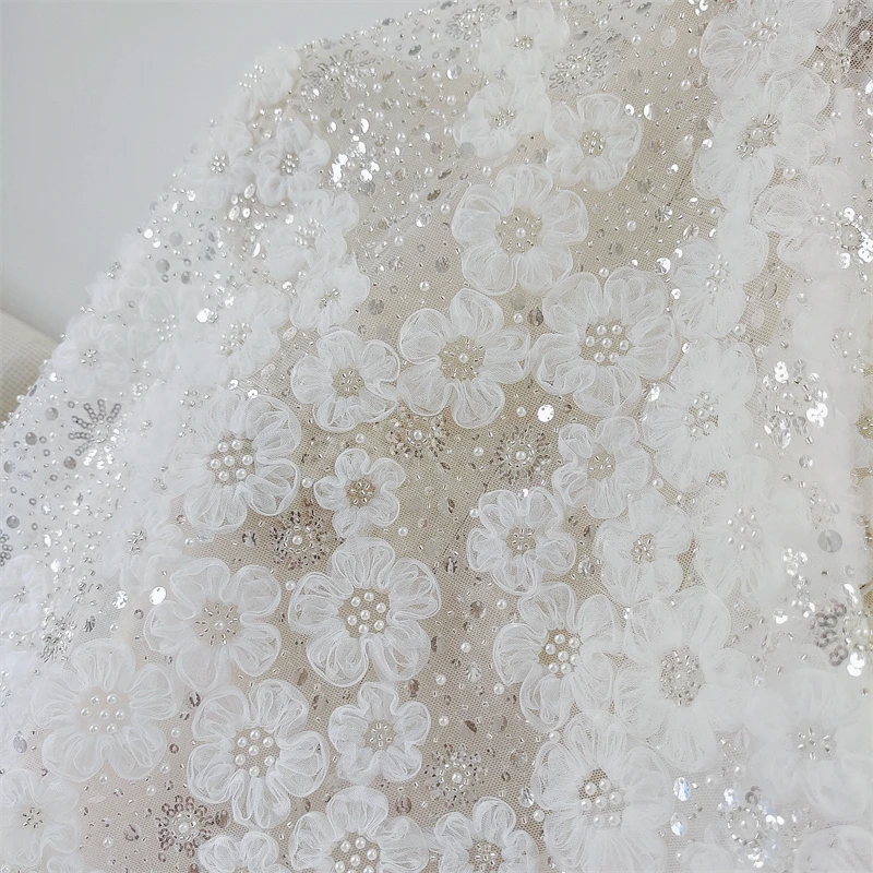 New Heavy Industry Luxury Embroidery Nail Pearl Sequin Lace Fabric Fabric DIY Wedding Dress Kids Dress Designer Fabric