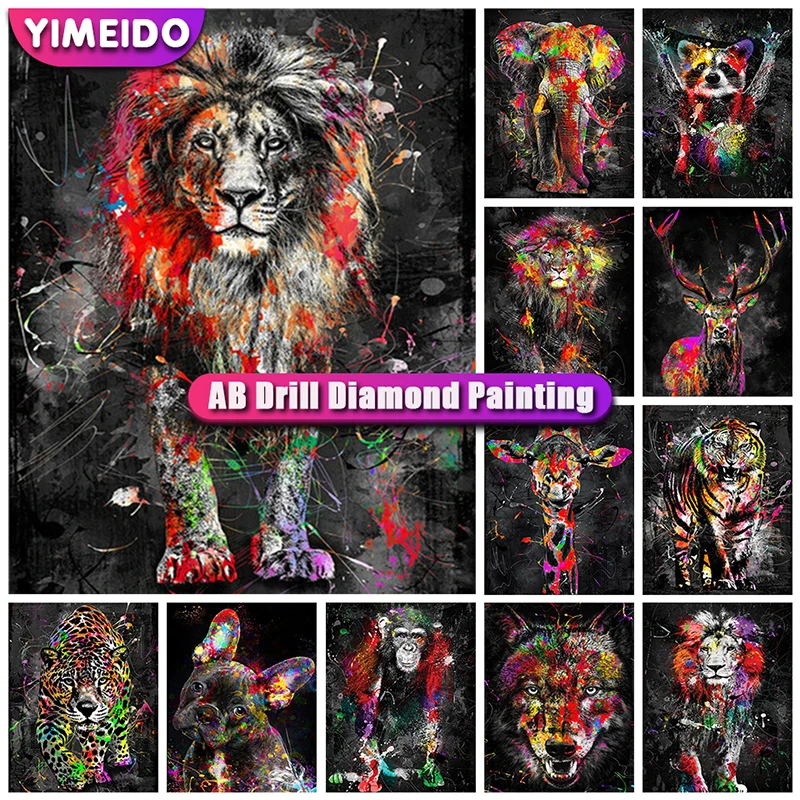 

YIMEID 5D DIY AB Diamond Painting Lion Colorful Zipper Bag Rhinestones Diamond Embroidery Animals Cross Stitch 5D Mosaic Gift