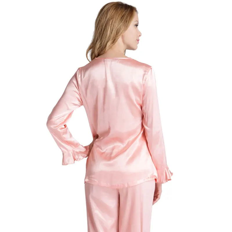 Lace Silk Pajamas Women Sleepwear Satin Pyjama Set Spring Autumn Pullover Lounge Set Long Sleeves Home Clothes with Embroidery