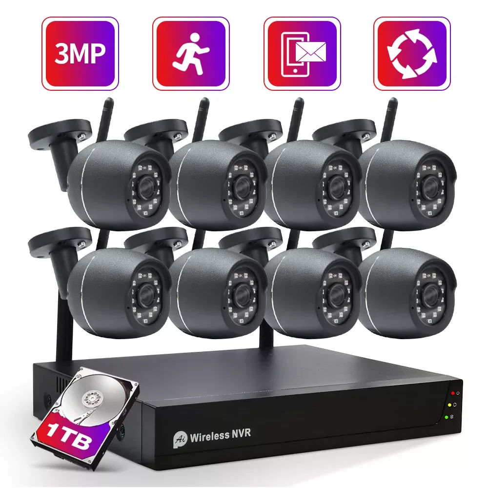 

8CH 1080P 1536P Wireless NVR Kit CCTV System WiFi Audio Record IP Camera IR Outdoor Video Security Surveillance Set