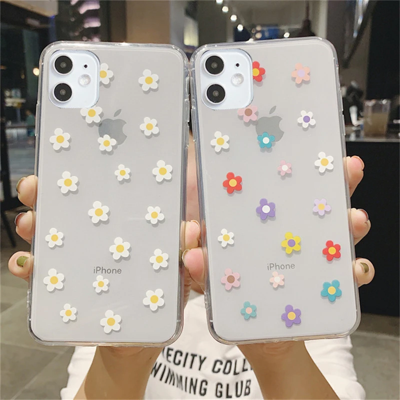 

moskado Cartoon Flower Daisy Phone Case For iPhone 11 Pro Max 12 13 Mini XR XS Max 7 8 Plus Clear Shockproof Soft Silicone Cover
