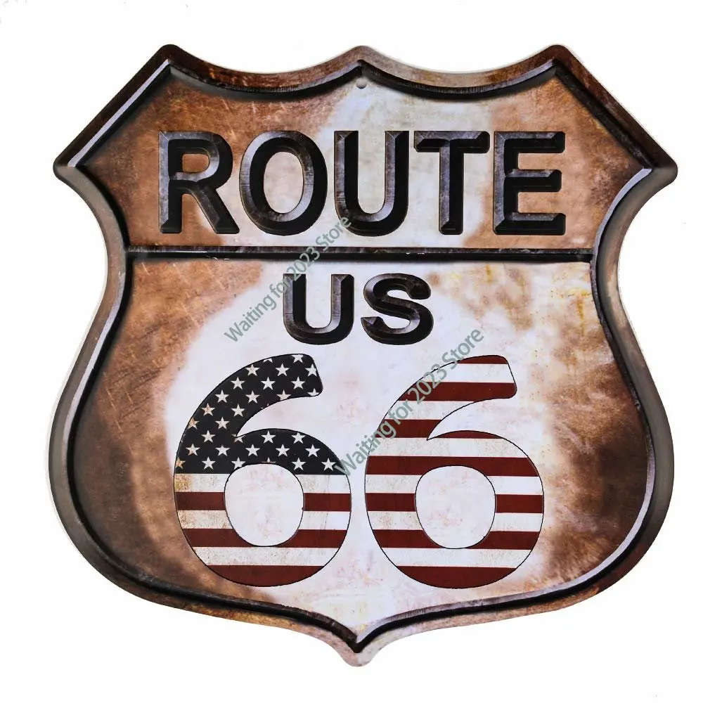 

"Route 66 Rust"Wall Decor Tin Sign Retro Route 66 Hotrod Shield Bar Poster Coffee Garage Home Pub Beer Metal Signs Shield Shaped