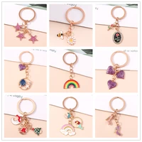 cute enamel love hearts rainbow stars keychain handbag car key rings for women kids handmade diy jewelry accessories