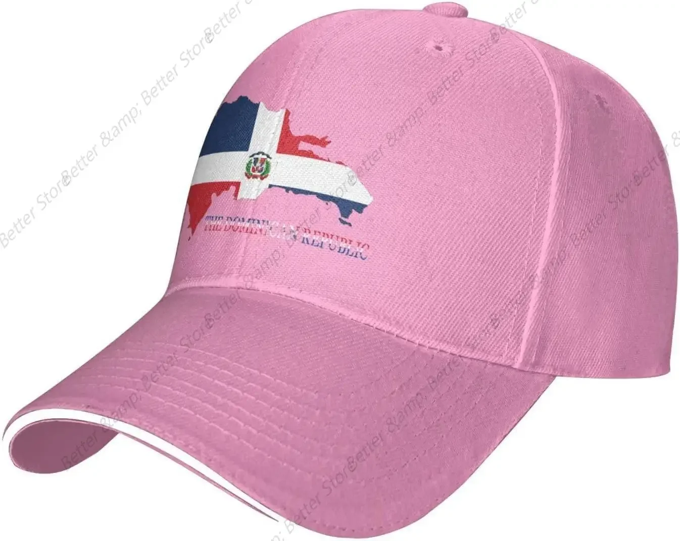 Фото Бейсбольная кепка с флагом Доминиканской Республики Dad Truck Flat Bill Snapback Brim Спортивная шляпа в стиле хип-хоп для мужчин и женщин Розовая №2