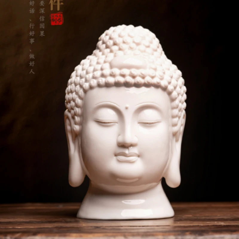White Ceramic Home Decoration White Porcelain Buddha Head Sculpture Crafts Chinese Living Room Entrance Wine Cabinet Decoration