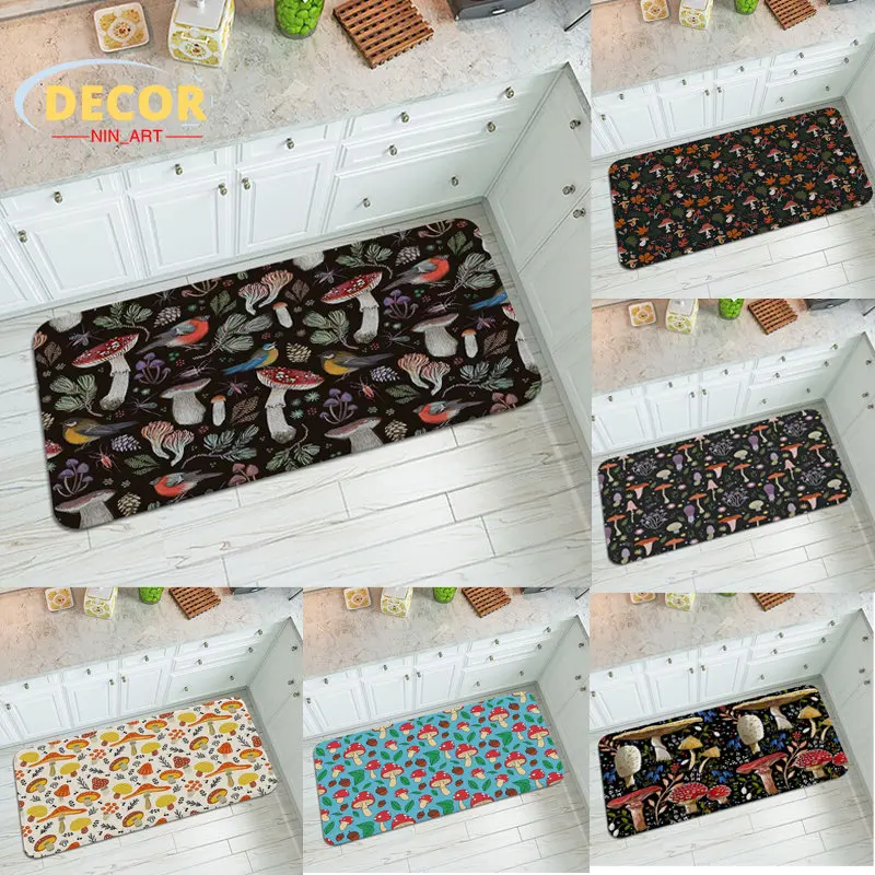 

Mushroom Pattern Mat Floor Non-Slip Laundry Carpet Pastoral Style Rug Decor Balcony Child Living Room Welcome Entrance Doormat