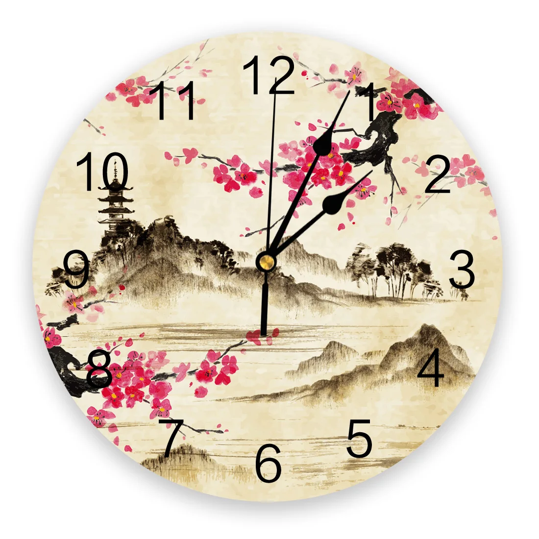 

Flower Landscape Ancient Style Bedroom Wall Clock Large Modern Kitchen Dinning Round Wall Clocks Living Room Watch Home Decor