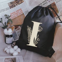 fashion drawstring bag simple golden letter print backpack boy basketball bag girl shopping bags portable customize school case