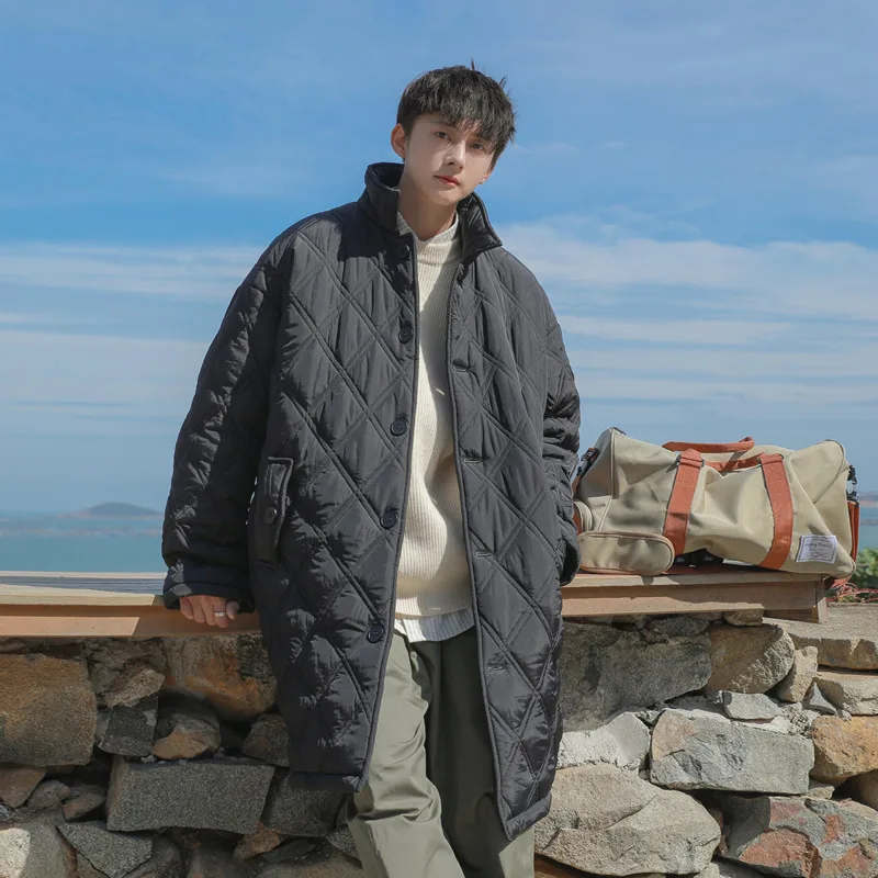 Winter Thickened Long Coat Men Warm Fashion Casual Plaid Coat Men Korean Loose Oversize Trench Coat Mens Thick Jacket Overcoat