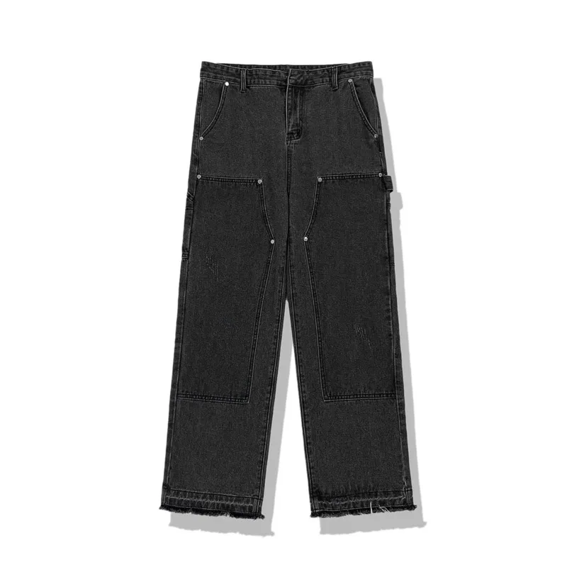 Cotton Blue Black Baggy Jeans Men Fashion Retro Wide Leg Jeans Mens Streetwear Loose Hip Hop Straight Cargo Denim Pants Men