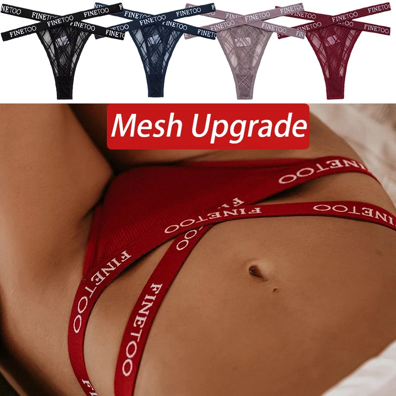 

Женские сетчатые трусики-стринги с надписью FINETOO