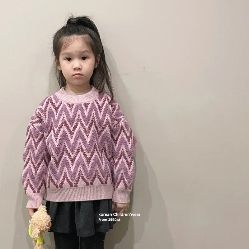 

Свитер для девочек 2022 зимняя детская Корейская версия свитер с круглым вырезом утепленный вязаный пуловер Топ 11-126