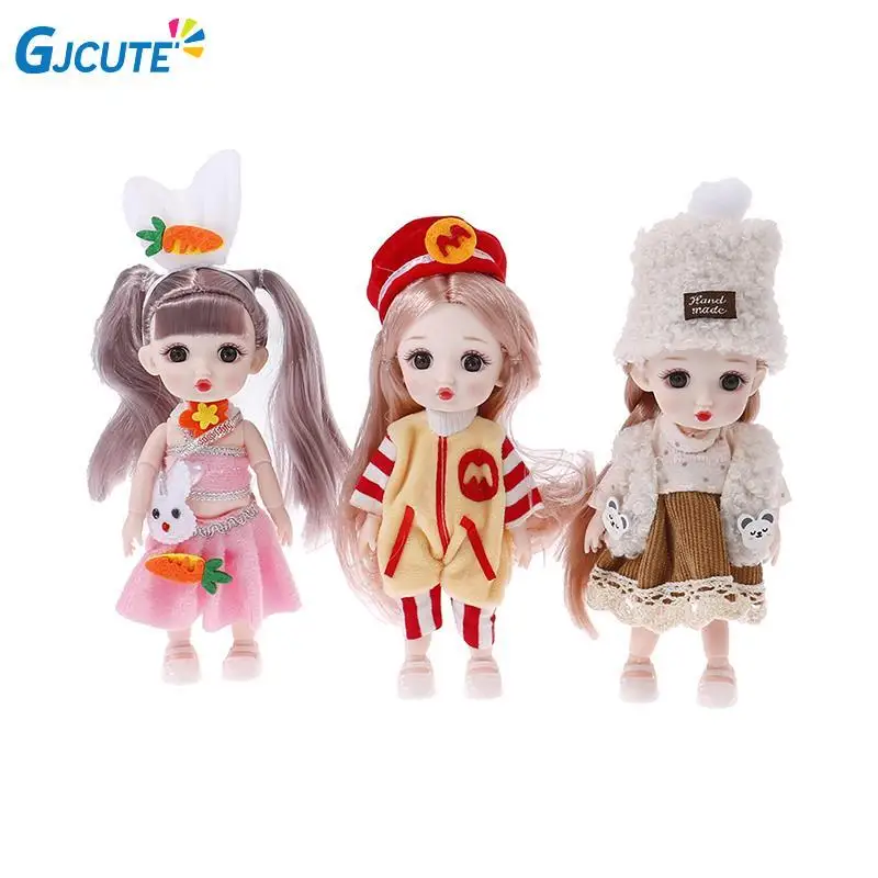 

17CM Mini Cute BJD Dolls Fashion Clothes Suit Princess Makeup Joints Movable Bebe Reborn Accessories 16CM 1/8 Doll for Girls Toy