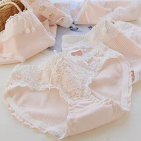 japanese girl loli princess pink panties lace side bow knot underwear student comfortable cotton crotch briefs lingerie women