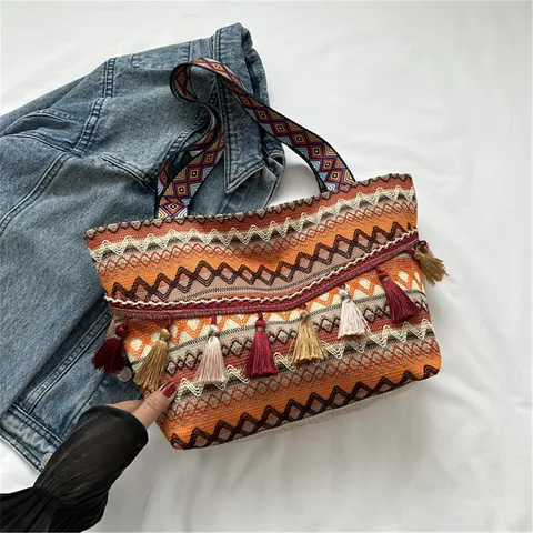 Вместительная сумка на плечо в этническом стиле, модная простая элегантная сумочка, Женский саквояж на плечо для поездок на осень