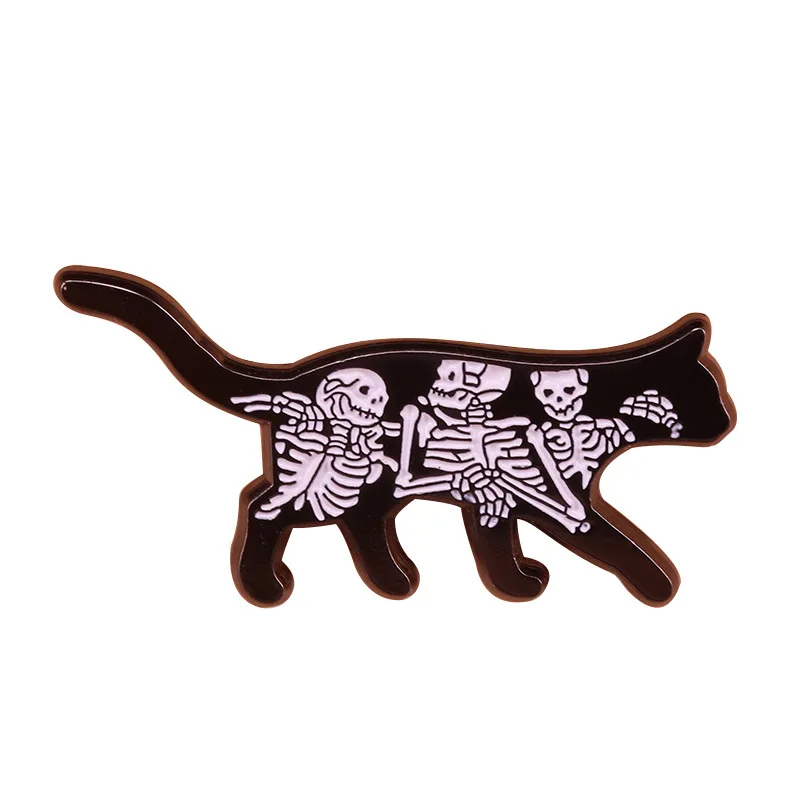 

Black Cat Skeleton Chest Enamel Pin Wrap Clothes Lapel Brooch Fine Badge Fashion Jewelry Friend Gift