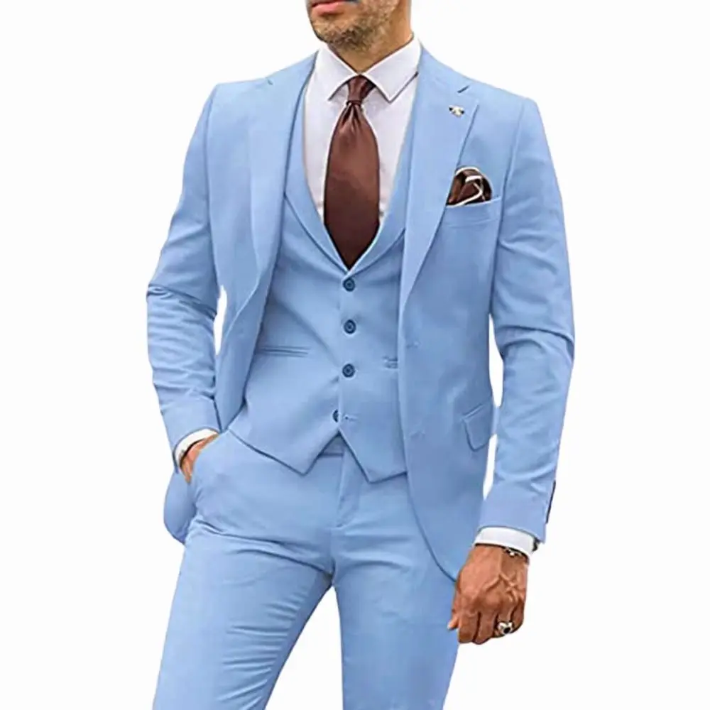Male Suit Party Business Casual Groom Tuxedos Jacket Sets Notched Lapel Blazer Sets（Blazer + Vest + Pants）Slim Fit Costume Homme