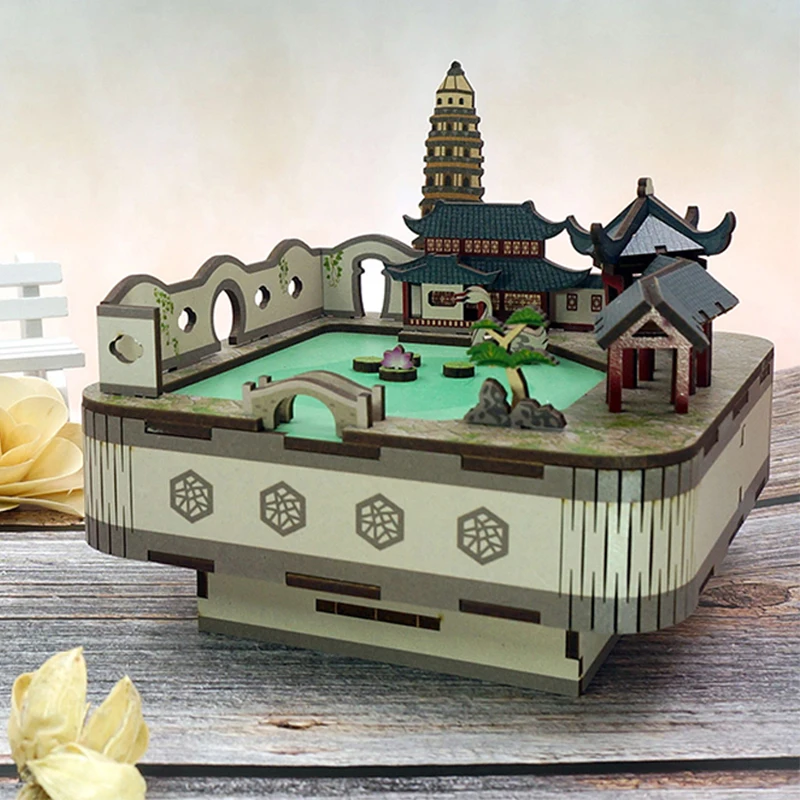 DIY 3D деревянная садовая музыкальная шкатулка из Сучжоу искусственные