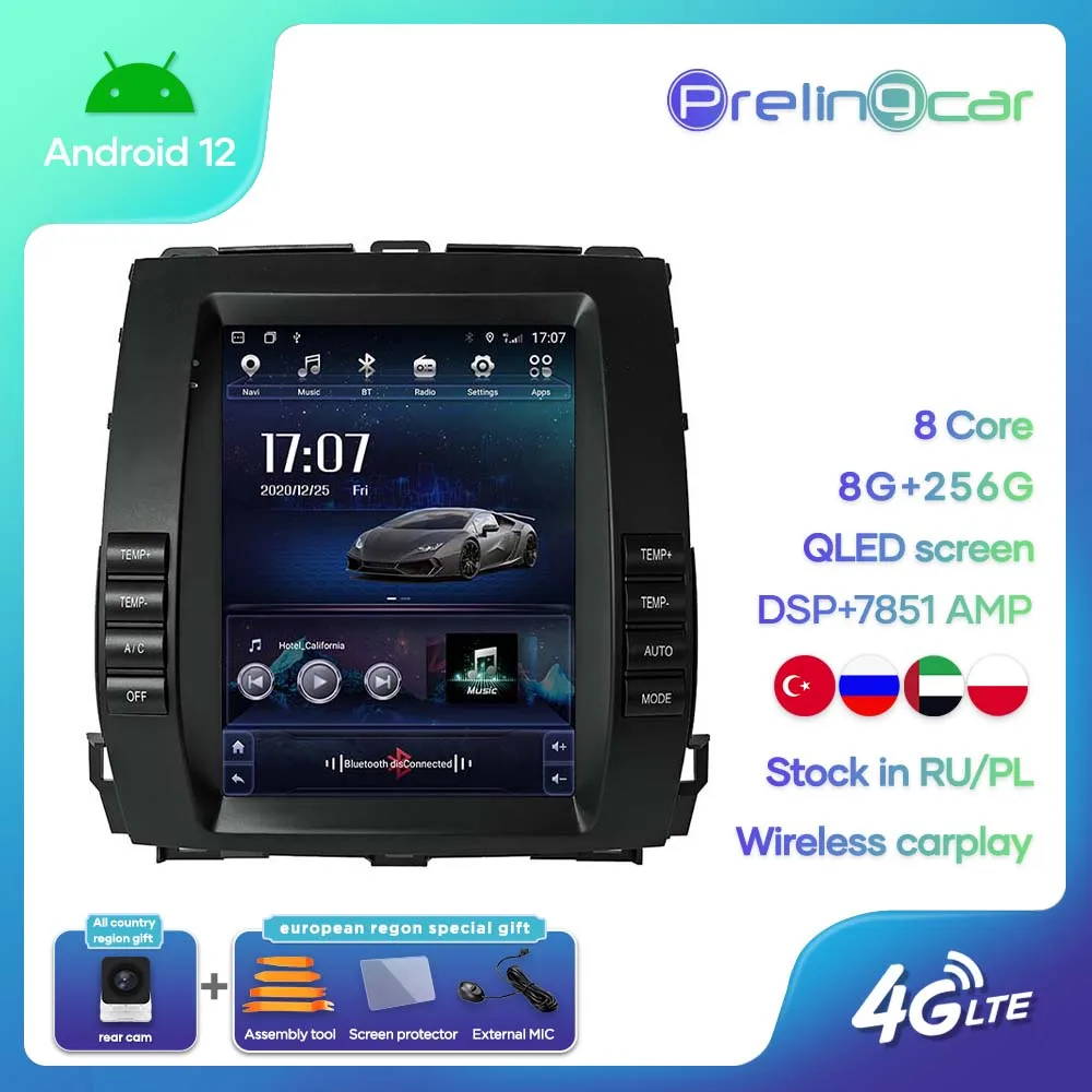 

Vertical Screen Android 12.0 For Toyota 02 Prado 2002-2009 Years Car Radio Player Multimedia Video GPS Navigation 8 Core Carplay