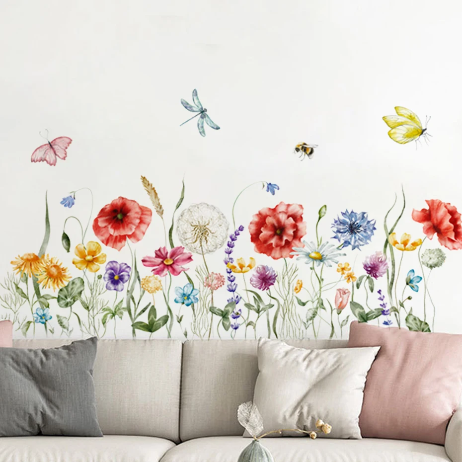 

Flower Wall Stickers Butterfly Plants Watercolor DiY Wall Decals for Nursery Living Room Kids Rooms Home Decor Wallpaper