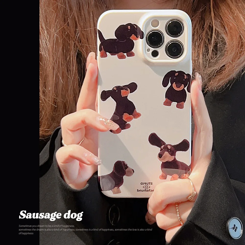 

Ins Cute Dachshund Dog Film Material Phone Case For IPhone14 13 12 11 Pro X/XS Max XR 7/8Plus TPU Protective Cover