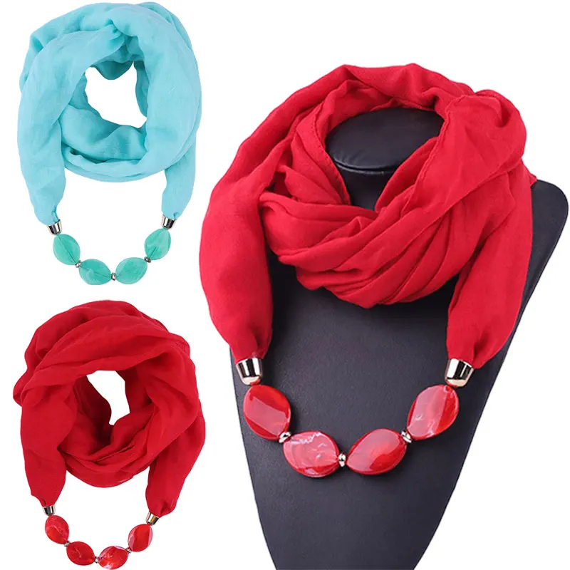 

Solid color Jewelry Statement Necklace Pendant Scarf Women Bohemia Neckerchief Foulard Femme Accessories Hijab Stores