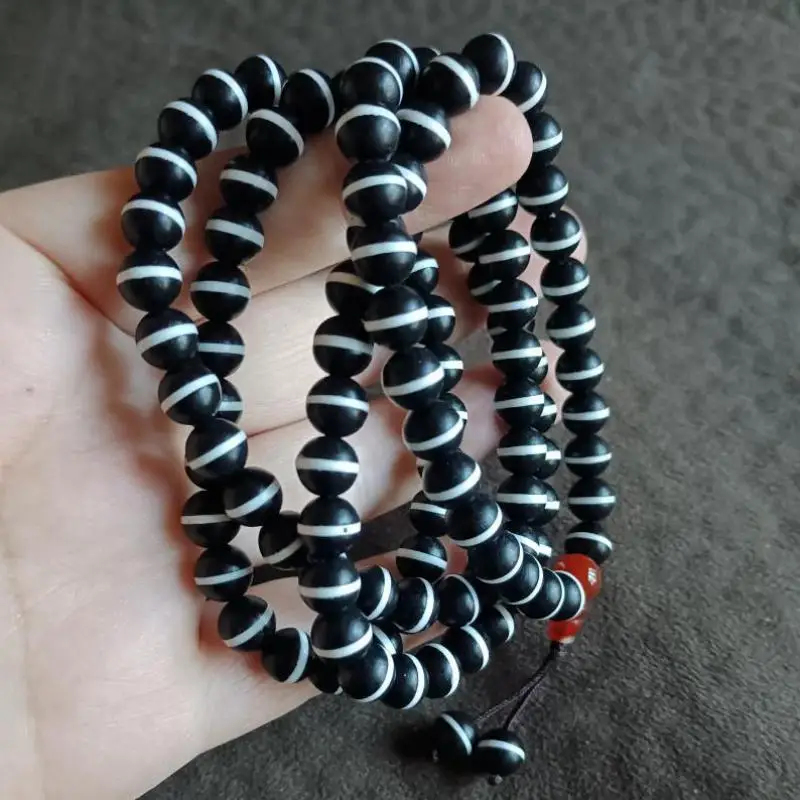 

Браслет из тибетского агата Dzi для мужчин и женщин, Изящные Ювелирные изделия, тибетский буддизм, фэн-шуй, бусины из агата Dzi 108 дюйма, браслет с подвеской и кисточкой