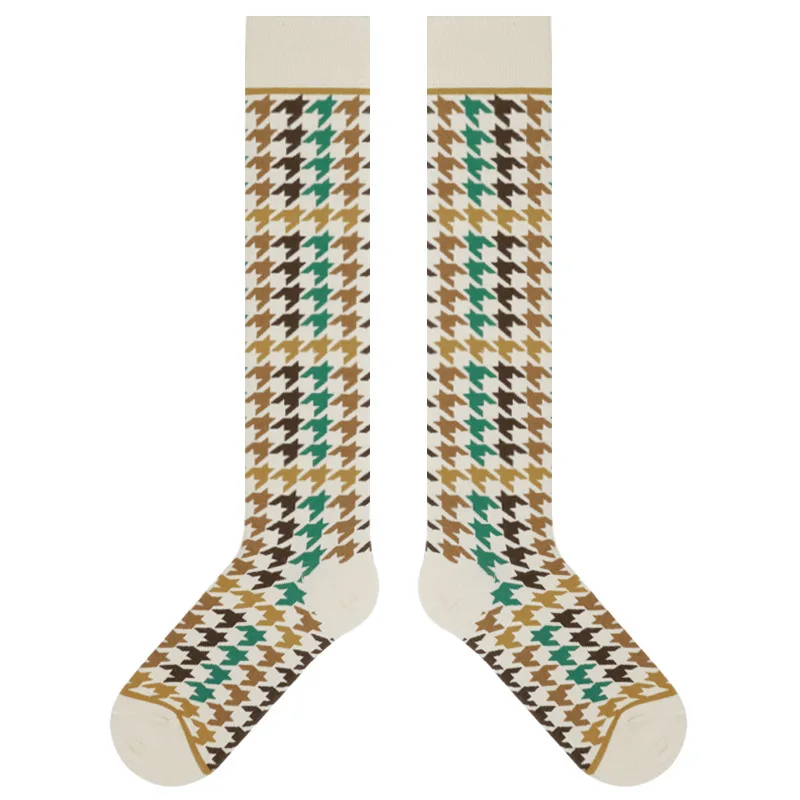 Осенне-зимние новые длинные носки в британском стиле ретро клетку преппи женские