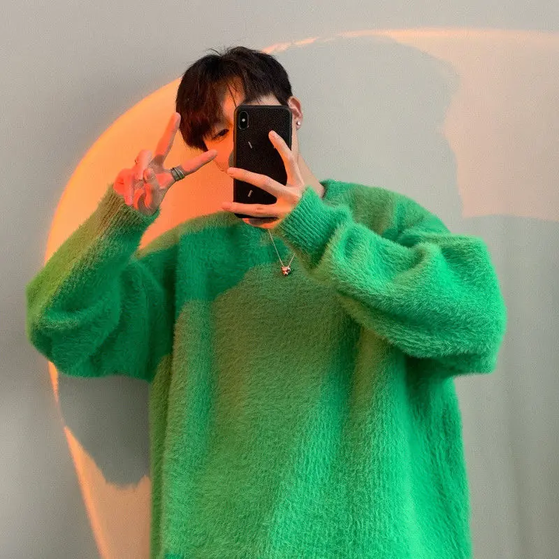 

Men Long Streetwear Sleeve Knitted Pullover Pure Sweaters Jumper Male Casual Loose Sweaters Color Basic Winter Autumn
