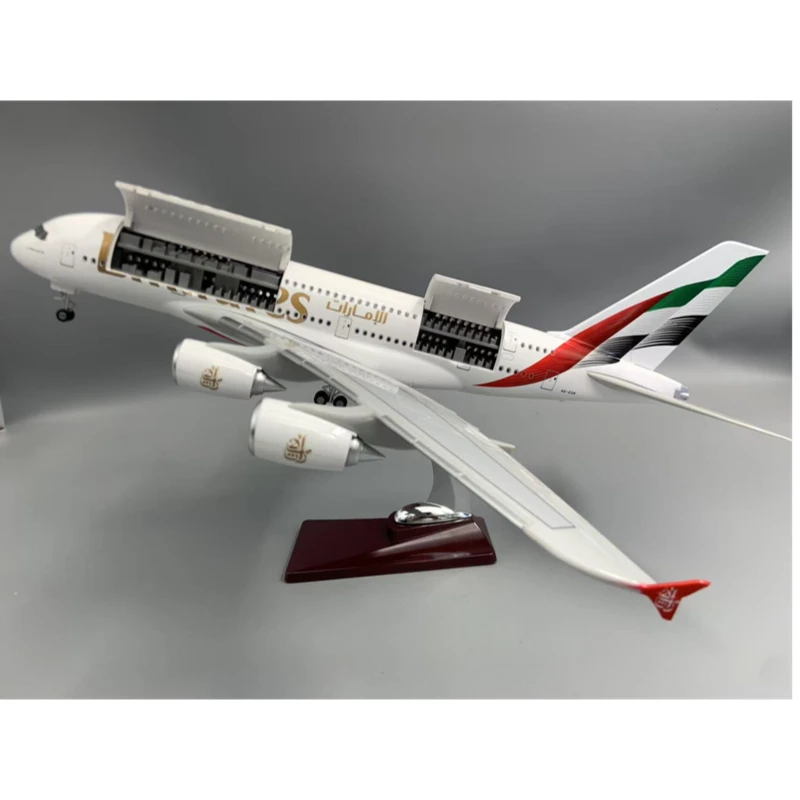 Фото Новый тип литья под давлением модель A380 Emirates Airways, смоляная открывающаяся дверь кабины, самолет с легкой коллекцией авиакомпании, подарки №2