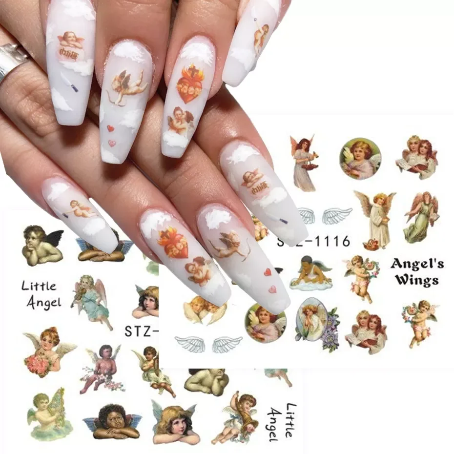 

Angel Cupid Stickers for Nails Decals Cherubs Nail Art Water Sliders Manicure Transfer Wraps Tattoo Decorations TRSTZ1114-1120