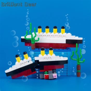 MOC 타이타닉 선박 모델 빌딩 블록 키트, 침몰 RMS 크루즈 보트 증기선 영화 바다 장면 DIY 벽돌 어린이 장난감 어린이 선물