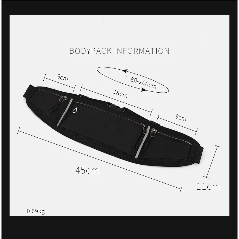 Mobile phone bag, waist bag, running sports, men and women's versatile, invisible, large capacity, multi-function, waterproof an
