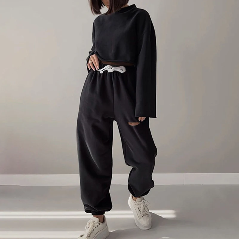 

Брюки женские спортивные с эластичным поясом, повседневные рваные спортивные штаны для девочек, модные свободные спортивные тренировочные...