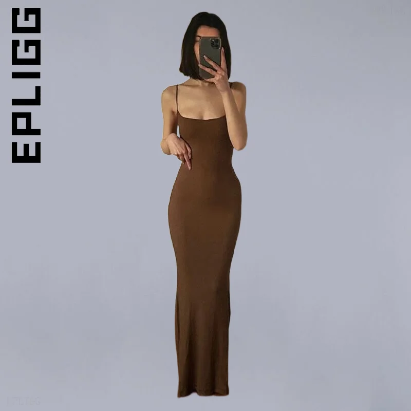 

Epligg Dress Fashion Women Chic Sweet Dress Basic Strap Backless Long Maxi Dresses Vintage Soft Dresses Woman Vestidos Female