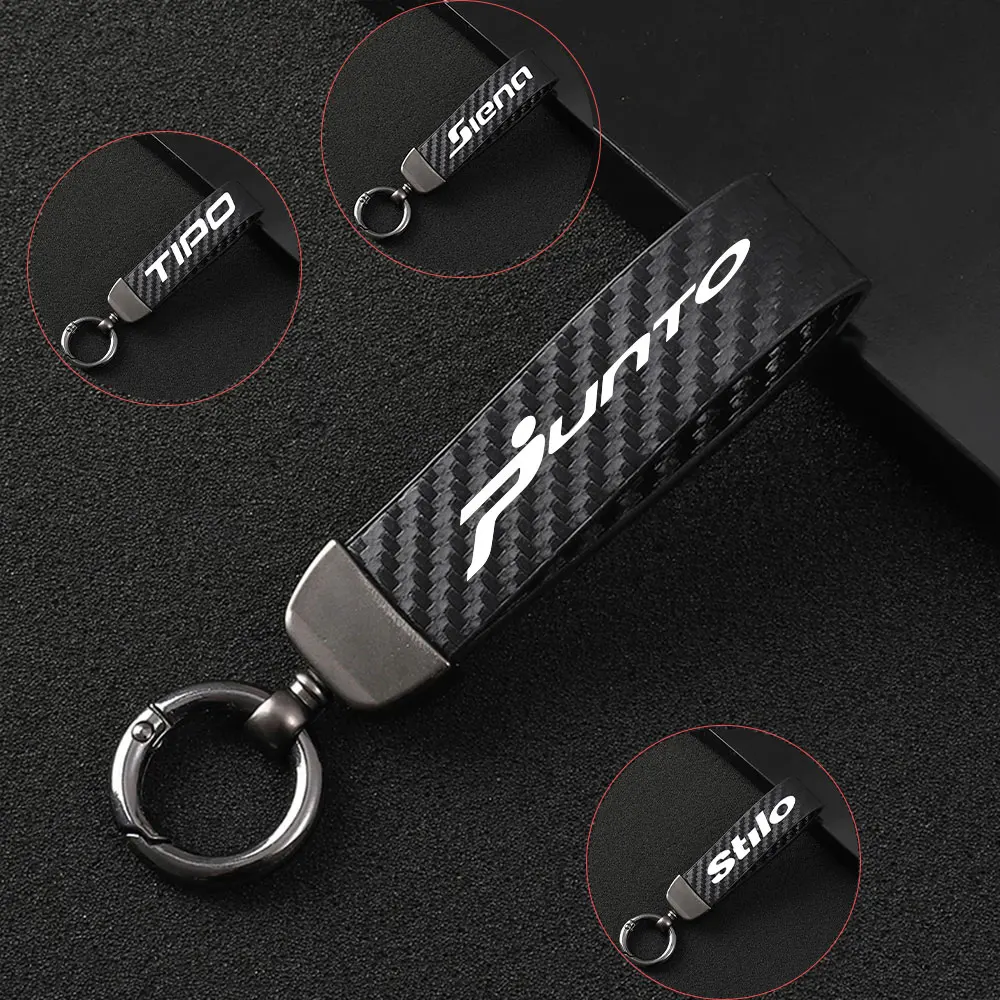 

For Fiat Punto Siena Tipo Stilo Car key Chain Car Keys Hang Key Ring Carbon Fiber Metal Grain Belt Auto Styling Accessories