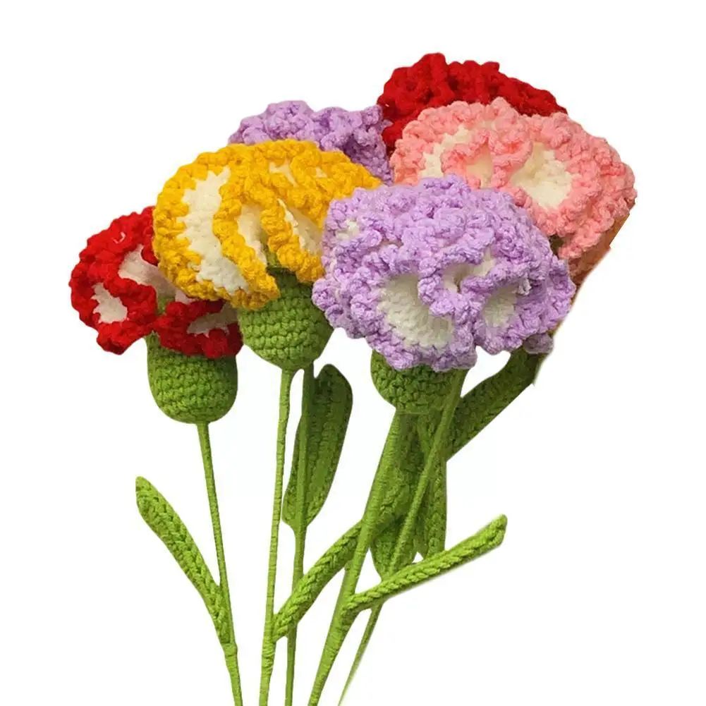 

Finished Handmade Crochet Common Carnation Artificial Carnation For Home Decor Mather's Day Bouquets Flowers Woman Gift 1pc K2g8