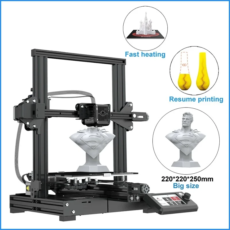 

3D-принтер Aquila, бесшумная материнская плата, набор для 3D-принтера «сделай сам» с открытым исходным кодом 220*220*250 мм, карборунд, строительная кровать, возобновление печати