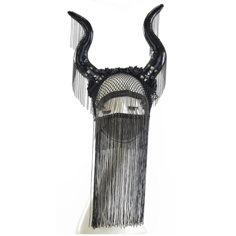 

Devil Horns Headband Tassel Mask Chain For Women Fringes Masquerade Antelope Headband Halloween Horn Headwear