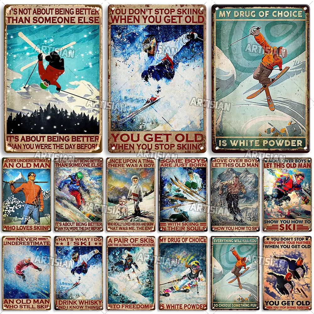 

Artisian Ski Metal Sign Skiing Tin Poster Sport Decorative Plate Wall Decor Garage Bar Pub Club Hotel Cafe Kitchen Home Man Cave