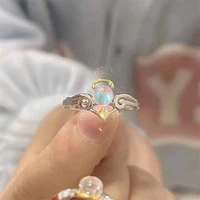 fashion angel devil moonstone couple rings for women men romantic silver color engagement lovers ring aesthetics jewelry gift