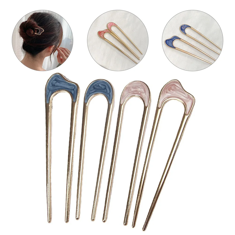 

4Pcs U Shape Hairpins Hair Forks Hair Sticks Fashion Women Hair Accessories