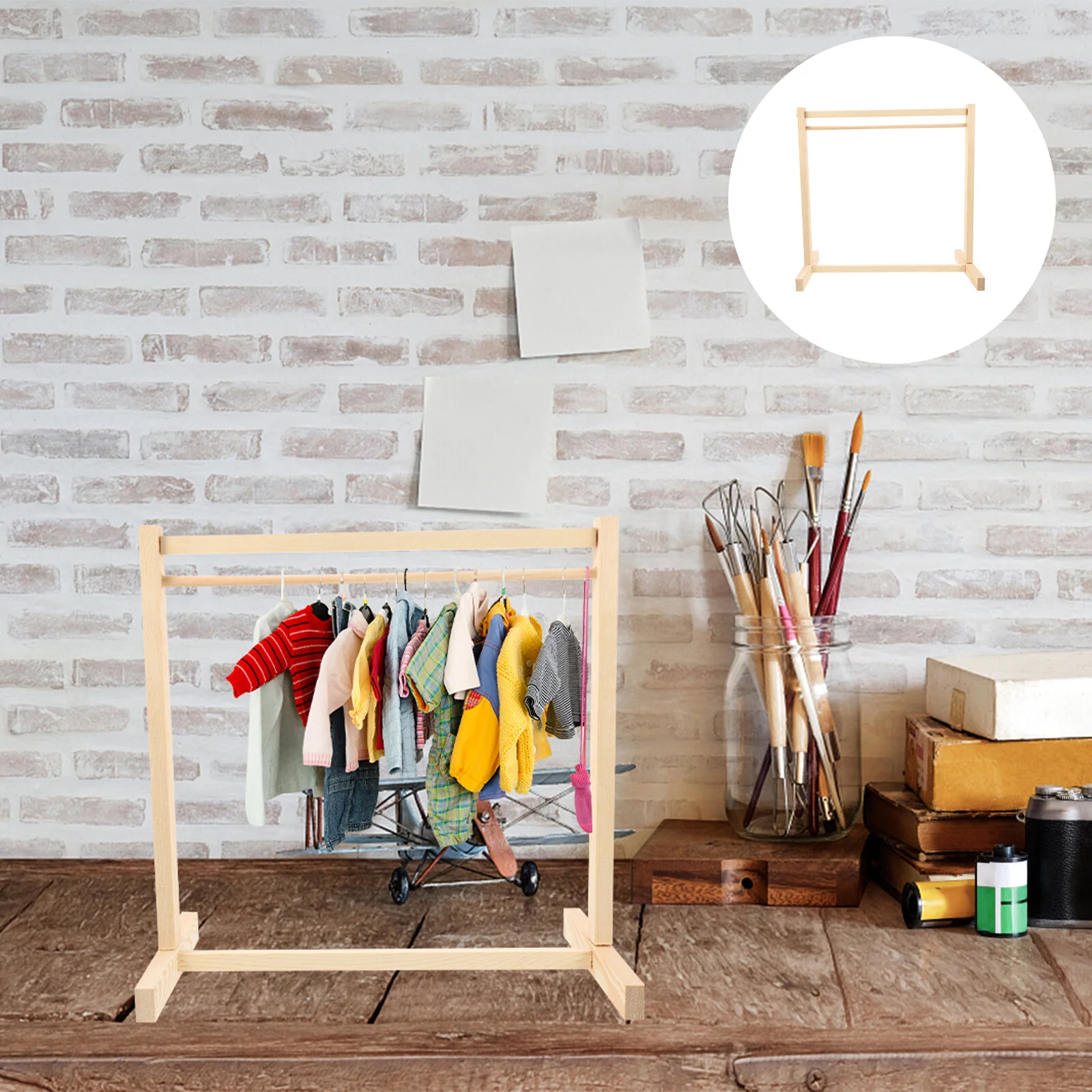 

Clothes Hanger Wooden Holder Garment Hangers Rod Toy Accessories Miniatures